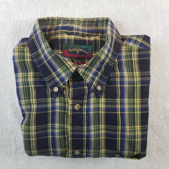 Saddlebred Mens‎ XL Shirt Long Sleeve Plaid Cotton Blend Pocket - Picture 7 of 7